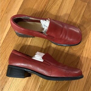 Liz claiborne, red loafers. Adorable rounded square toe. Leather upper. Size 8.5